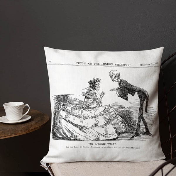 Halloween Vintage Arsenic Waltz Throw Pillow Victorian Skeletons, 18x18 or 22x22 with Insert, Macabre Wedding Gothic Pillows