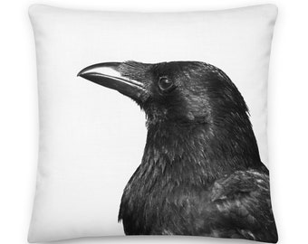 Black Crow Raven Bird Halloween Pillow, Premium Throw Pillow Case with Insert, Minimalist Modern Home Gothic Decor Printed on BOTH Sides