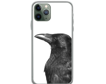 Crow Raven Bird iPhone Case 7 8 11 12 13 SE Mini Pro Max X XR Plus Black and White Minimalist Modern Cover