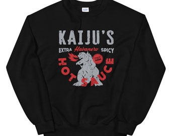 Kaiju Hot Sauce Vintage Godzilla Unisex Sweatshirt, Retro Crew Neck Japanese Monsters Long Sleeve Tee T shirt Mens Womens