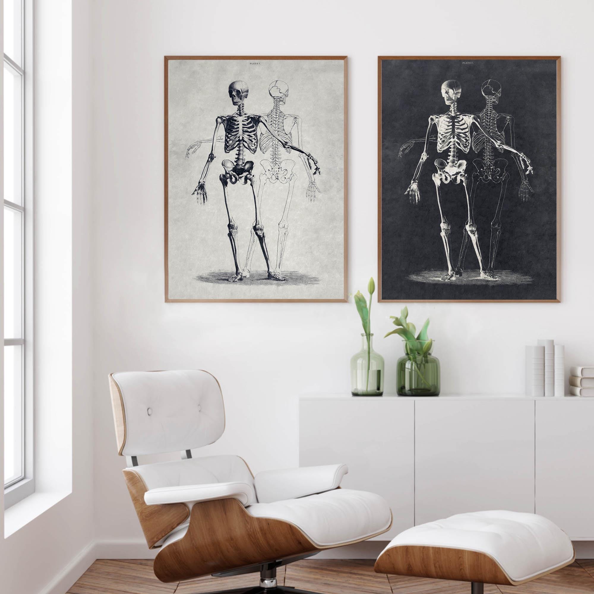 Vintage Skeleton Art Print, Moody Dark Academia Decor, Antique Anatomy ...