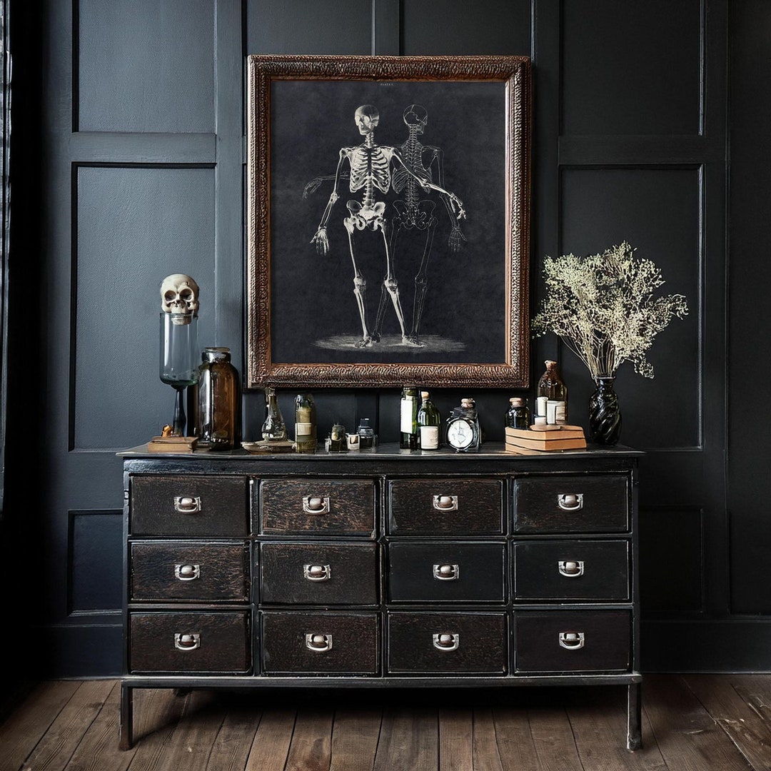 Vintage Skeleton Art Print, Moody Dark Academia Decor, Antique Anatomy ...