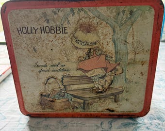Scatola portapranzo vintage in metallo Holly Hobbie Aladdin anni '70, stile cottagecore nostalgico, scatola scolastica