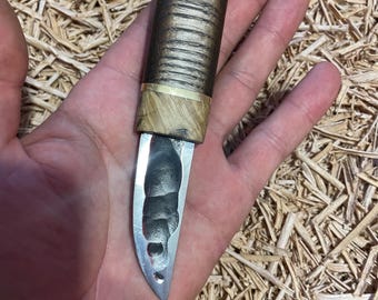 Hand Forged Mini Yakut Knife: 95x18 Steel, Ash Wood Handle