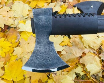 Forged Viking Bearded Ax: Scandinavian Ax with Leather Sheath