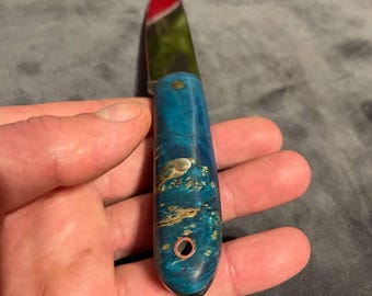Handmade Skinner Knife: Stabilized Maple Burl Handle, 95x18 Steel