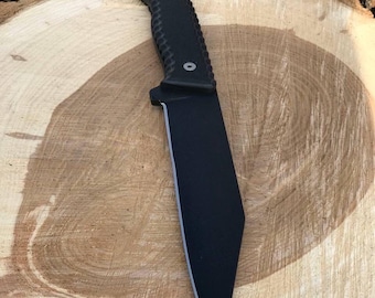 Handmade D2 Steel Bushcraft Knife: ABS Handle, Black Polymer Coating
