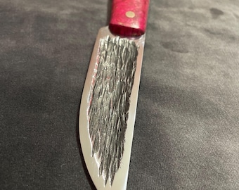 Hand Forged Yakut Knife:Unique Pink Knife in one copyMaple Burl Handle, 95x18 Steel