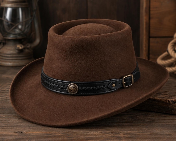 Spaghetti Western Wool Felt Cowboy Hat, Vintage Western Hat, Outback Hat, Wide Brim Ranch Hat, Handmade Cowboy Hat, Unisex Western Fedora