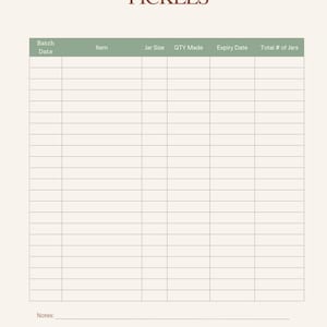 Inventory Sheet | Canning Tracker | Pickle