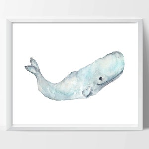 Whale painting, watercolor whale art, beach art, beach painting, beach decor, wildlife art, whale nursery art, sperm whale, 10X8 print image 3