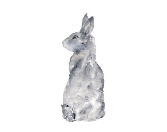 Rabbit art, watercolor painting, watercolor rabbit, rabbit silhouette, watercolor animals, rabbit decor , grey bunny, modern art 8X10 print