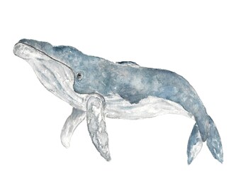 Whale art, whale print, watercolor whale, whale nursery art, animal nursery print, animal nursery wall art, humpback whale, beach print