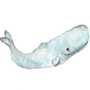 Whale painting, watercolor whale art, beach art, beach painting, beach decor, wildlife art, whale nursery art, sperm whale, 10X8 print image 2