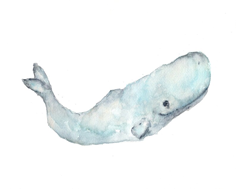 Whale painting, watercolor whale art, beach art, beach painting, beach decor, wildlife art, whale nursery art, sperm whale, 10X8 print image 2