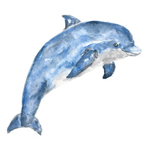 Animal art, watercolor animals, watercolor dolphin, beach print, dolphin print, beach art, beach painting, ocean nursery art, 10X8