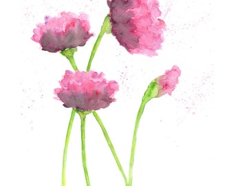 Watercolor flower painting, watercolor painting, poppy flower art, pink poppies, abstract flowers, flower print, raspberry, - 8X10 print