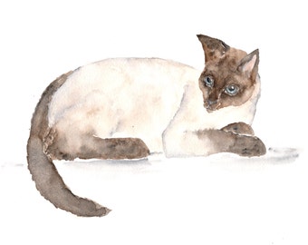 Watercolor cat painting, cat art, cat print, watercolor painting, siamese cat painting, cream, watercolor animals, siamese cat, - 10X8