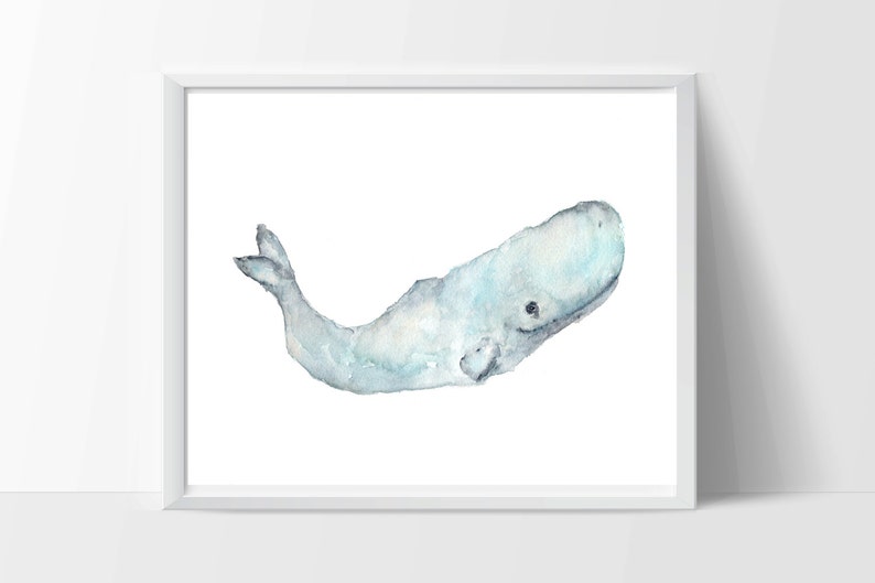 Whale painting, watercolor whale art, beach art, beach painting, beach decor, wildlife art, whale nursery art, sperm whale, 10X8 print image 3