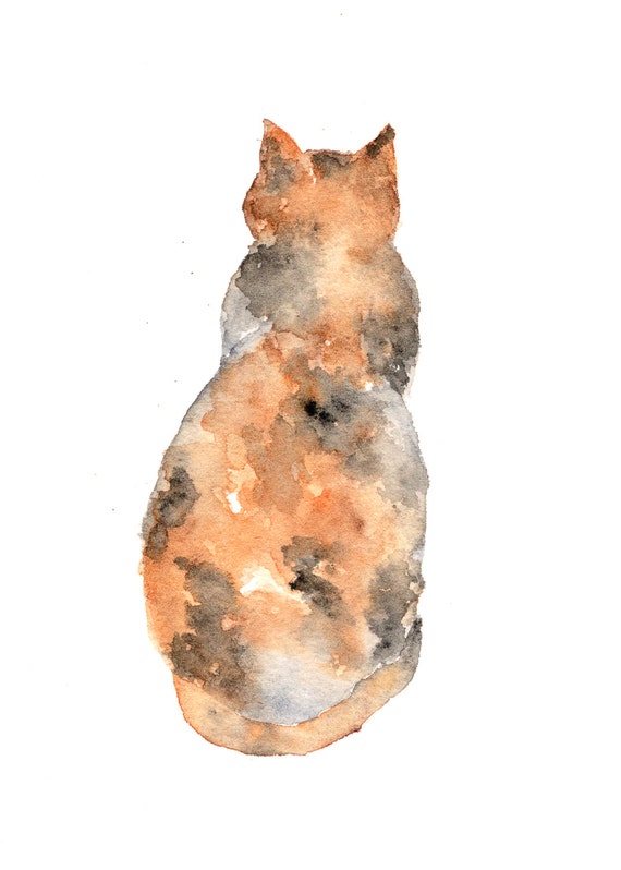 水彩猫の絵画、水彩画、猫アート、猫のシルエット、動物アート