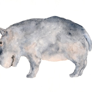 Watercolor hippo painting, watercolor painting, nursery art, hippo print, watercolor animals, hippo art, hippo children&#39;s art  - 10X8 print