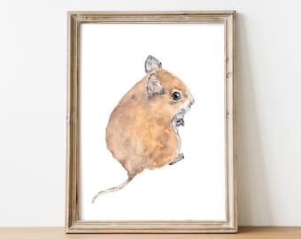 Woodland nursery wall art, nursery animal art, baby animal prints, baby animal nursery, watercolor mouse painting, mouse print