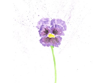 Flower painting, watercolor flowers, watercolor painting, pansy painting, flower art, flower print, pansy art, purple flowers, 5X7 print