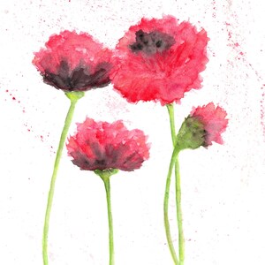 Watercolor flowers, flower painting, watercolor painting, flower art, poppy print, flower print, abstract poppies, red poppies, poppy - 8X10
