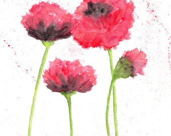 Watercolor flowers, flower painting, watercolor painting, flower art, poppy print, flower print, abstract poppies, red poppies, poppy - 8X10