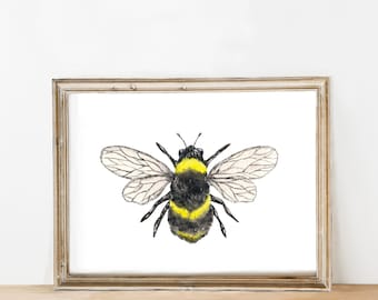 Bee print, watercolor bumble bee, bumble bee painting, bee nursery art, bee print for nursery, bumble bee print, watercolor bug, bug print