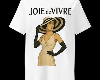 Origineel ontwerp donkerbruin grafisch dames T-shirt 'JOIE DE VIVRE'