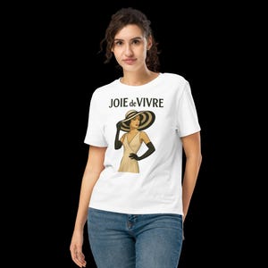 The 'JOIE DE VIVRE' Brunette Women's Graphic T-Shirt Original Design