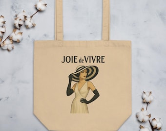 Origineel ontwerp van de donkerbruine draagtas 'JOIE DE VIVRE' voor dames