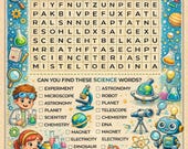 Kids Word Search Printable, 30 Fun Animal & School Worksheets, Activity Book for Kids Ages 6-10, Homeschool Printables| Instant Download