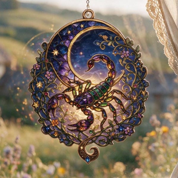 Scorpio Suncatcher, Zodiac Stained Glass Style Window Hanging, October November Birthday, Celestial Acrylic Sun Catcher, Astrology Gift,