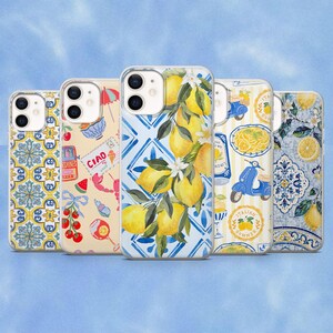 レモンイタリアンサマータイル柄のiPhoneケース（iPhone 17、16E、15、14、13、Samsung S26、S25、S24Fe、S23Ultra、A56、Pixel 9A、9Pro XL、8A、8Pro対応）