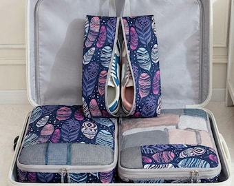 Juego de 4 cubos de compresión para embalaje, bolsas organizadoras de viaje con almacenamiento para zapatos, organizadores de equipaje, artículos esenciales para maletas que ahorran espacio, bolsa para calcetines