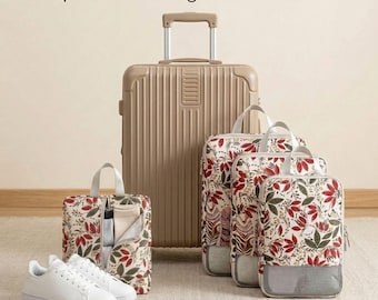 Compressieverpakkingskubussen set van 4, reistassen met schoenenopberger, bagageopbergers, ruimtebesparende koffer, sokkentas