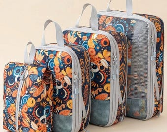 Travel Organizer Bags with Shoe Storage, Luggage Organizers, Space Saving Suitcase Essentials,Sock Bag, Compression Packing Cubes Set of 4