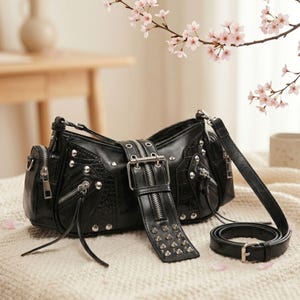 バッグ y2k leather studs one shoulder bag moon Y2k Studs Bag - Etsy