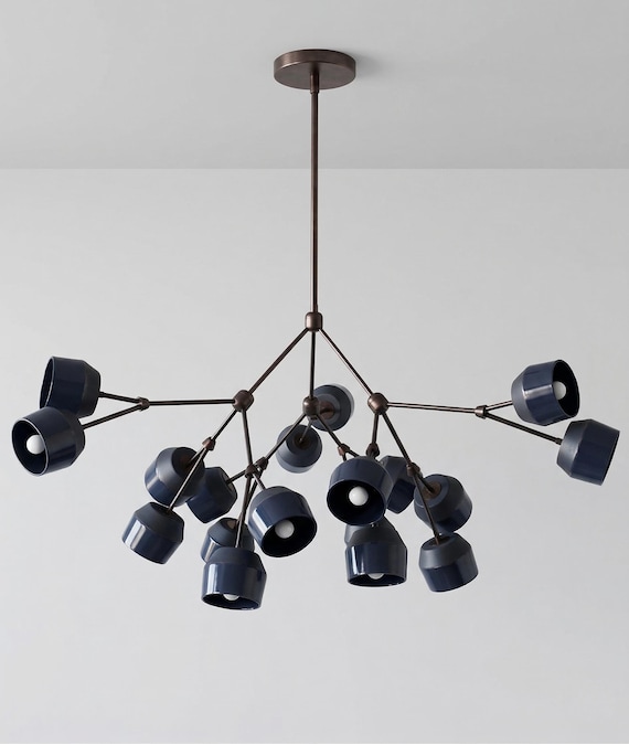 Modern Minimalist Chandelier - 18 Light Industrial Branch Pendant, Contemporary Ceiling Light Fixture for Dining Room & Living Room