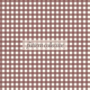 May include: A repeating gingham pattern featuring a grid of dusty rose and off-white squares. Centered over the pattern is a semi-transparent rectangular overlay containing the black serif text that reads the pattern collective.