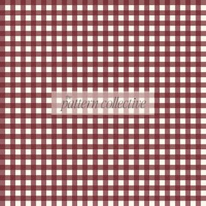 May include: A repeating gingham pattern featuring a grid of dark maroon and off-white squares. A semi-transparent rectangular overlay in the center displays the text the pattern collective in a dark, serif font, centered on the background.