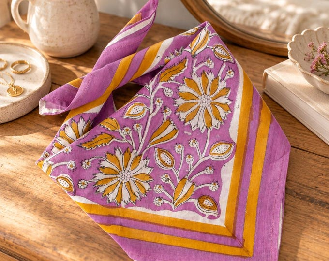 Magenta Floral Block Print Bandana : Cotton Bulk Bandanas