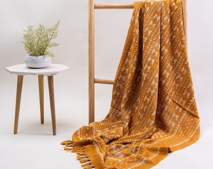 Mustard Orange Hand Block Print Cotton Throw – Boho Sofa Bed Cover