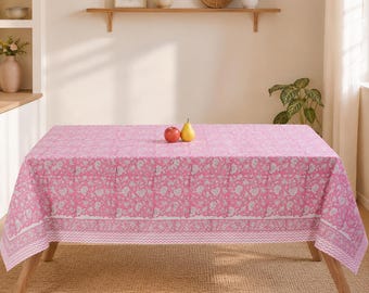 Pink Floral Cotton Table cloth : Hand Block Print