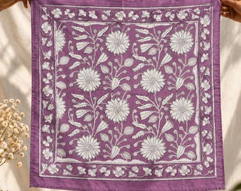 Dusty Plum Floral Hand Block Print Cotton Bandana : Head Scarf