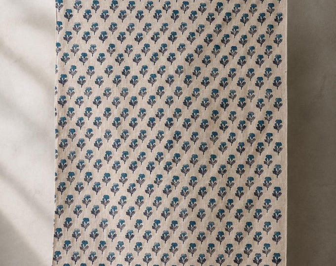 Teal Blue Floral Woven Throw // Hand Block Print Cotton Blanket "Fringe Sofa Throw"