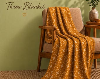 Handmade Mustard Yellow Hand Block Print Cotton Throw Blanket: Boho Farmhouse Decor