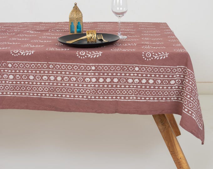 Hand Block Printed Cotton Tablecloth – Floral Boho Farmhouse Dining Cover
